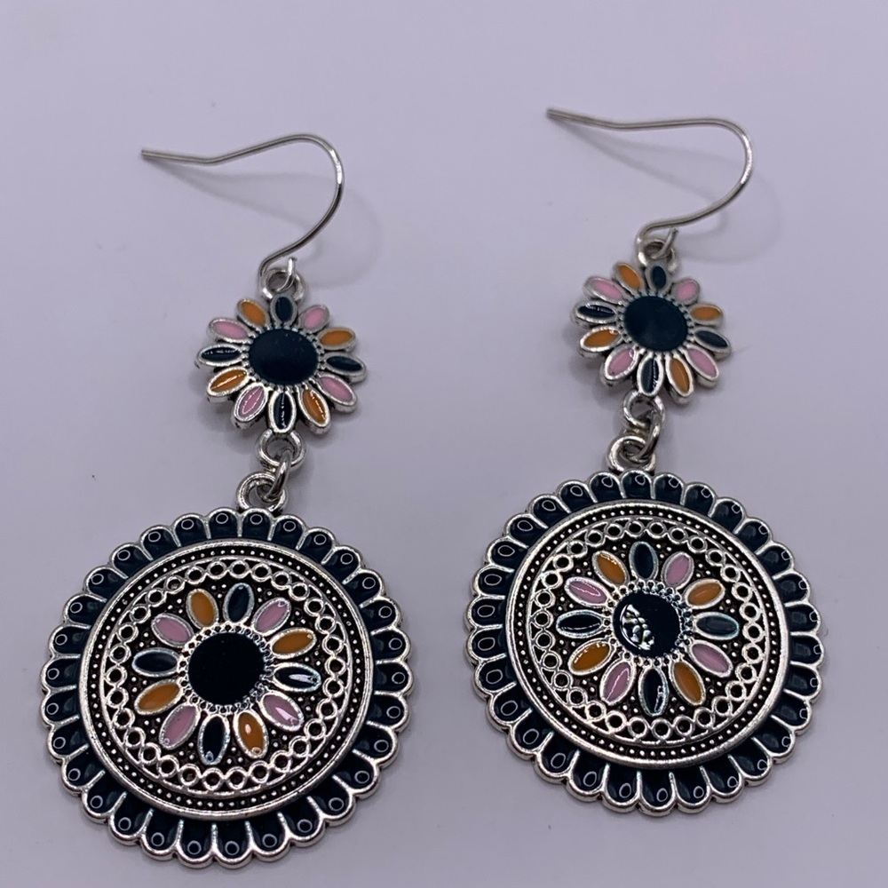 Boho Mandala Drop Dangle Earrings - Floral Festival Statement